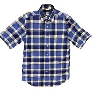 Paul & Shark Short Sleeve Button Down Shirt Blue Plaid Made in Italy 39 Medium